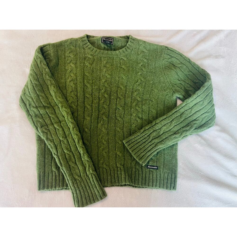 Abercrombie & Fitch Y2K 100% Wool Crew Neck Cable Knit Sweater Sz Large